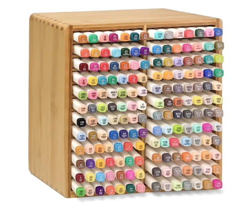 Organisateur Marqueurs – 168 à 216 Emplacements | ColoBloom – Rangement en bambou naturel, léger et écologique, jusqu'à 216 emplacements, compatible toutes marques.