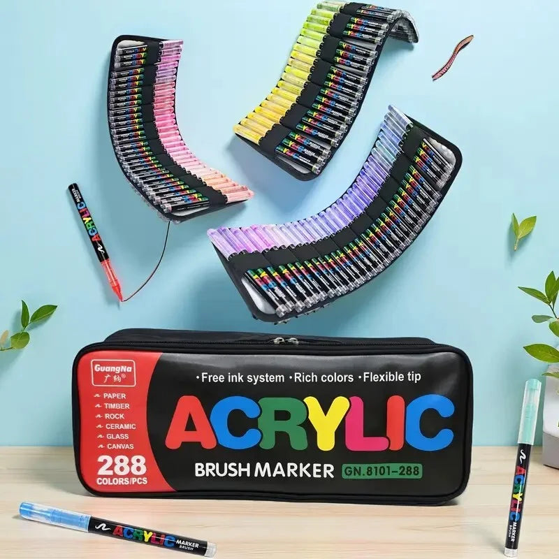 Guangna – 288 Marqueurs Acrylique – Sacoche | ColoBloom – 288 marqueurs acrylique en sacoche transportable, encre permanente et lumineuse.