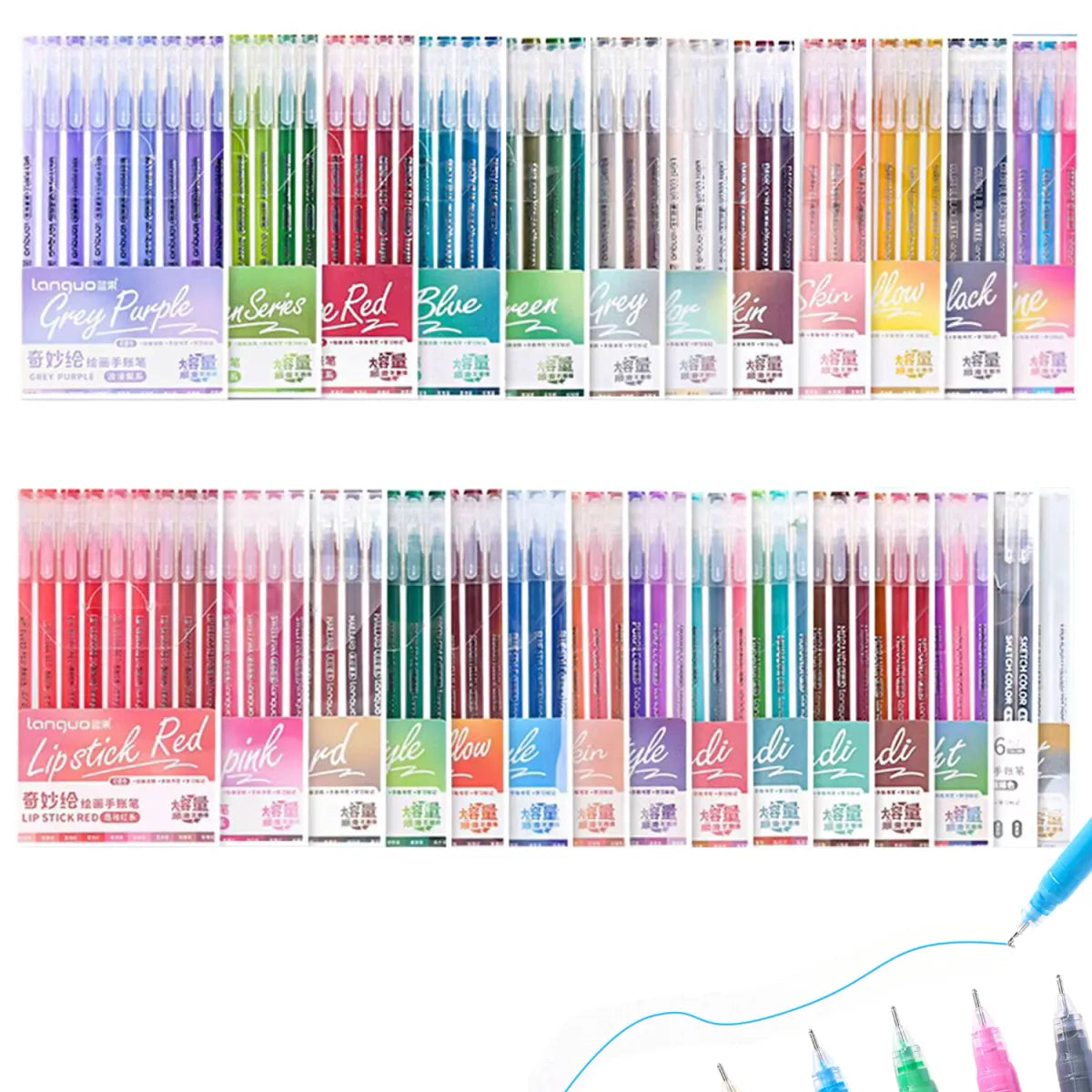 Languo – Stylo Gel 0,6mm – Collection Complète | ColoBloom – La collection intégrale des stylos gel Languo 0,6mm, toutes les couleurs de la gamme réunies.