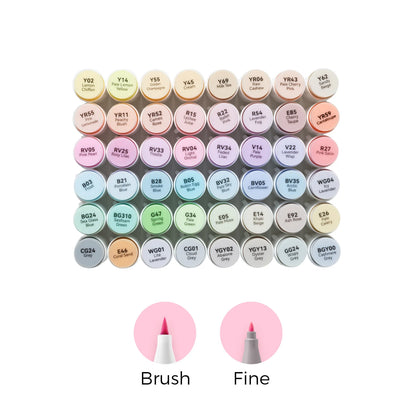 Ohuhu – Honolulu B – 48 Pastels | ColoBloom – 48 marqueurs alcool en teintes pastels, double pointe brush & fine, pour illustrations tendres et cozy.