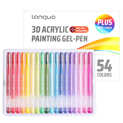 Languo – Stylos Gel 3D | ColoBloom – 54 stylos gel acrylique effet relief 3D, pointe 1mm, pour créations texturées sur tous supports.