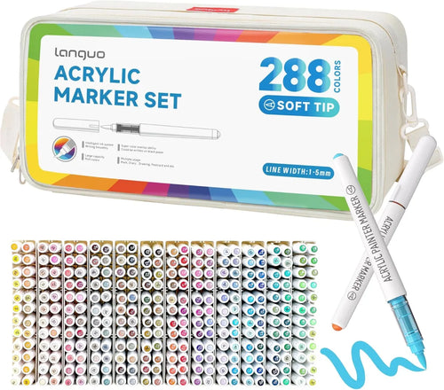 Languo – Marqueurs Acrylique | ColoBloom – Marqueurs acrylique double pointe brush 1-5mm, disponibles en gamme 240 ou 288 couleurs, sacoche incluse.