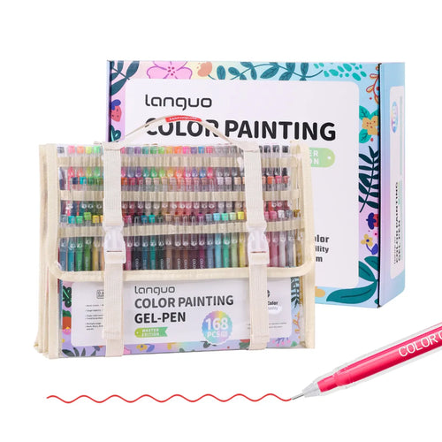Languo – Trousse 168 Stylos Gel 0,6mm | ColoBloom – 168 stylos gel 0,6mm en trousse compartimentée, encre fluide et couvrante, écrit jusqu'à 6 fois plus longtemps.