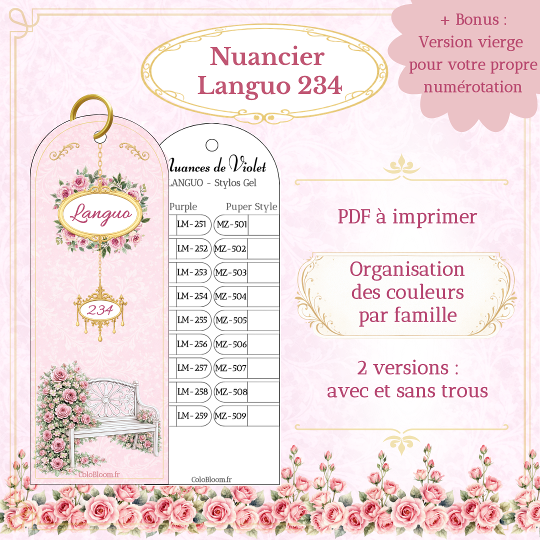 Nuancier stylos gel Languo 234 couleurs – couverture, PDF et version physique | ColoBloom