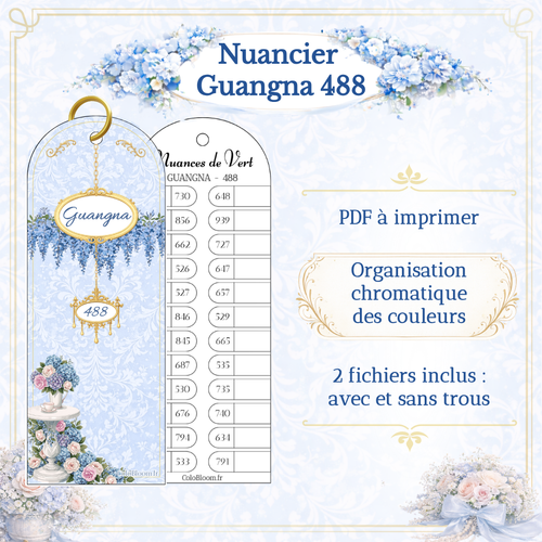 Nuancier Guangna 488 marqueurs acrylique – PDF à imprimer, couleurs classées par familles