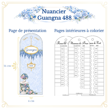 Nuancier Guangna 488 – page de présentation et pages intérieures à colorier, 16 × 6 cm