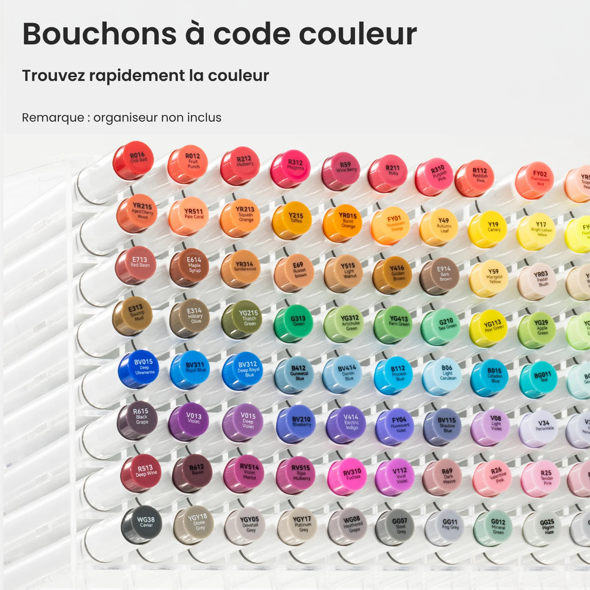 Capuchons codés couleur des marqueurs à alcool Ohuhu Honolulu B pour retrouver rapidement une teinte