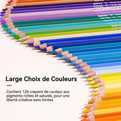 Les 126 crayons de couleur Arrtx en vague colorée illustrant le large choix de teintes