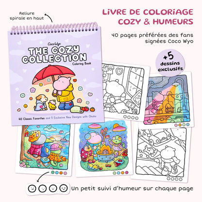 Livre de coloriage Coco Wyo The Cozy Collection à spirale : 40 pages préférées des fans, 5 dessins exclusifs et un suivi d'humeur sur chaque page
